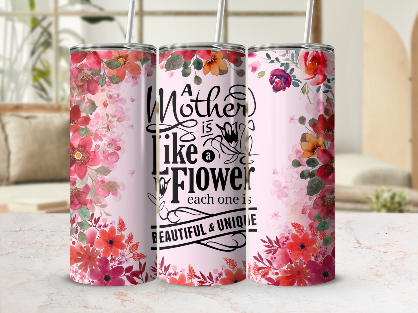 Floral Mother's Day Gift Insulated Tumbler with Straw