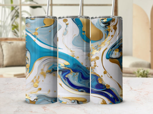 Blue White Gold Fluid Art Swirl Pattern Tumbler product type
