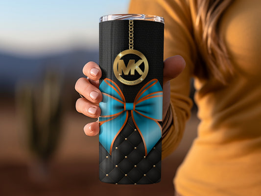 Elegant Black Tumbler with Blue Bow Gift Design