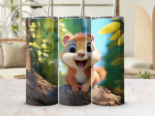 Cute Squirrel Illustration Printed on Tumbler Flask