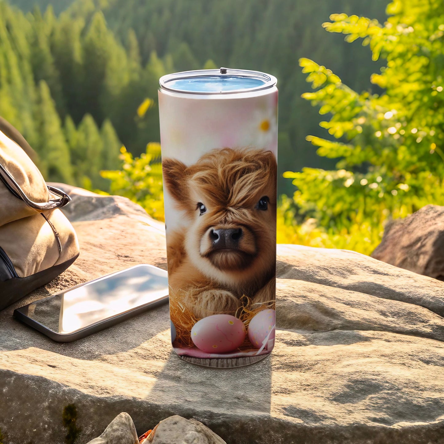 Cute Highland Cow with Easter Eggs Tumbler Cup