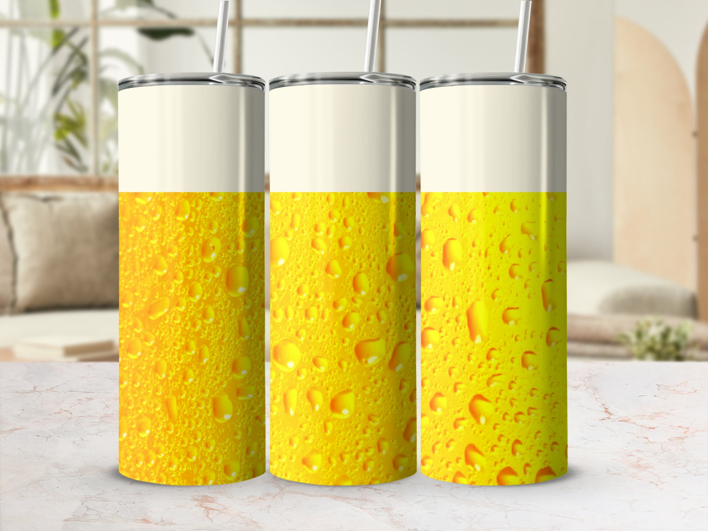 Refreshing Yellow Droplet Design Tumbler Cup Set