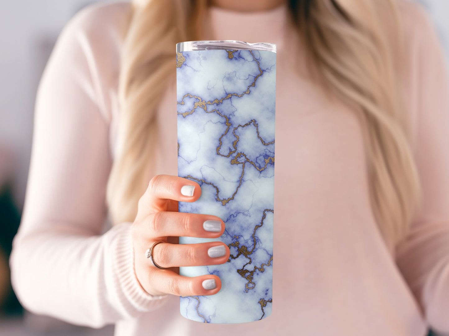 Blue Swirls Gold Veins Elegant Style Pattern Tumblers