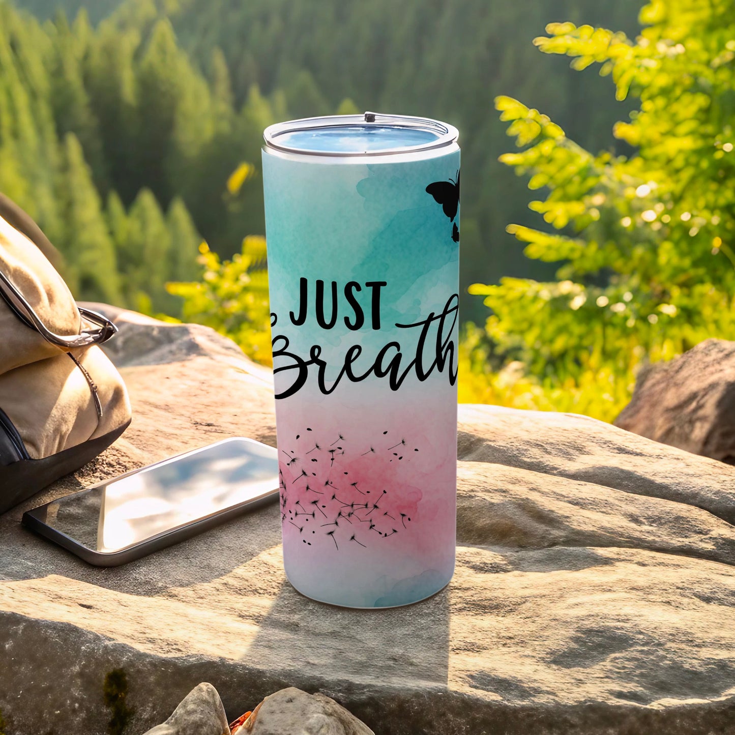 Just Breathe Motivational Travel Mug for Outdoor Adventures