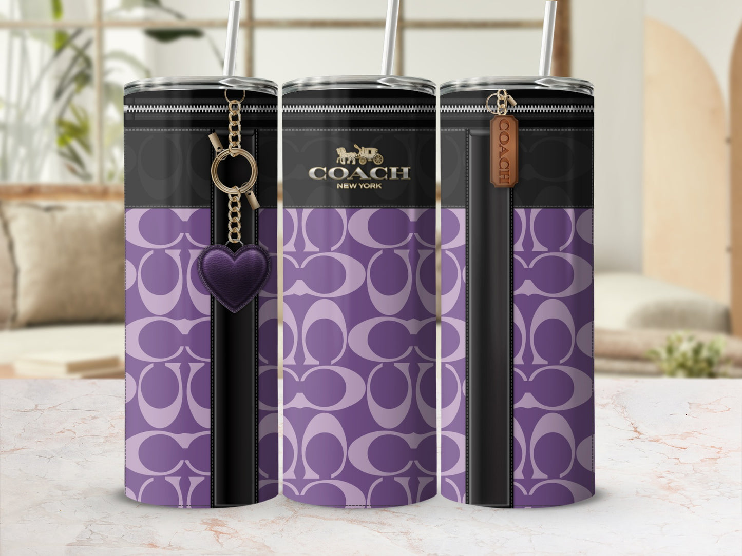 Purple and Black Patterned Coach New York Tumblers