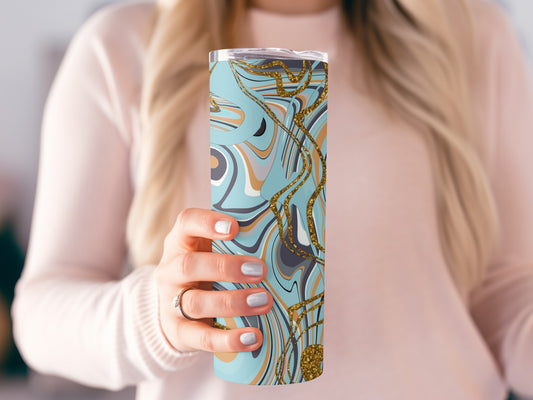 Abstract Swirl Blue And Gold Artistic Pattern Tumblers