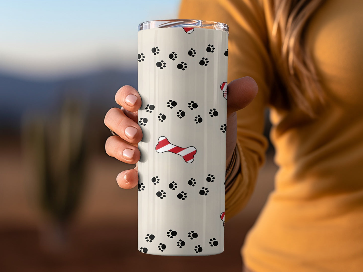 Cute Paw Print and Dog Bone Design Tumbler Cup