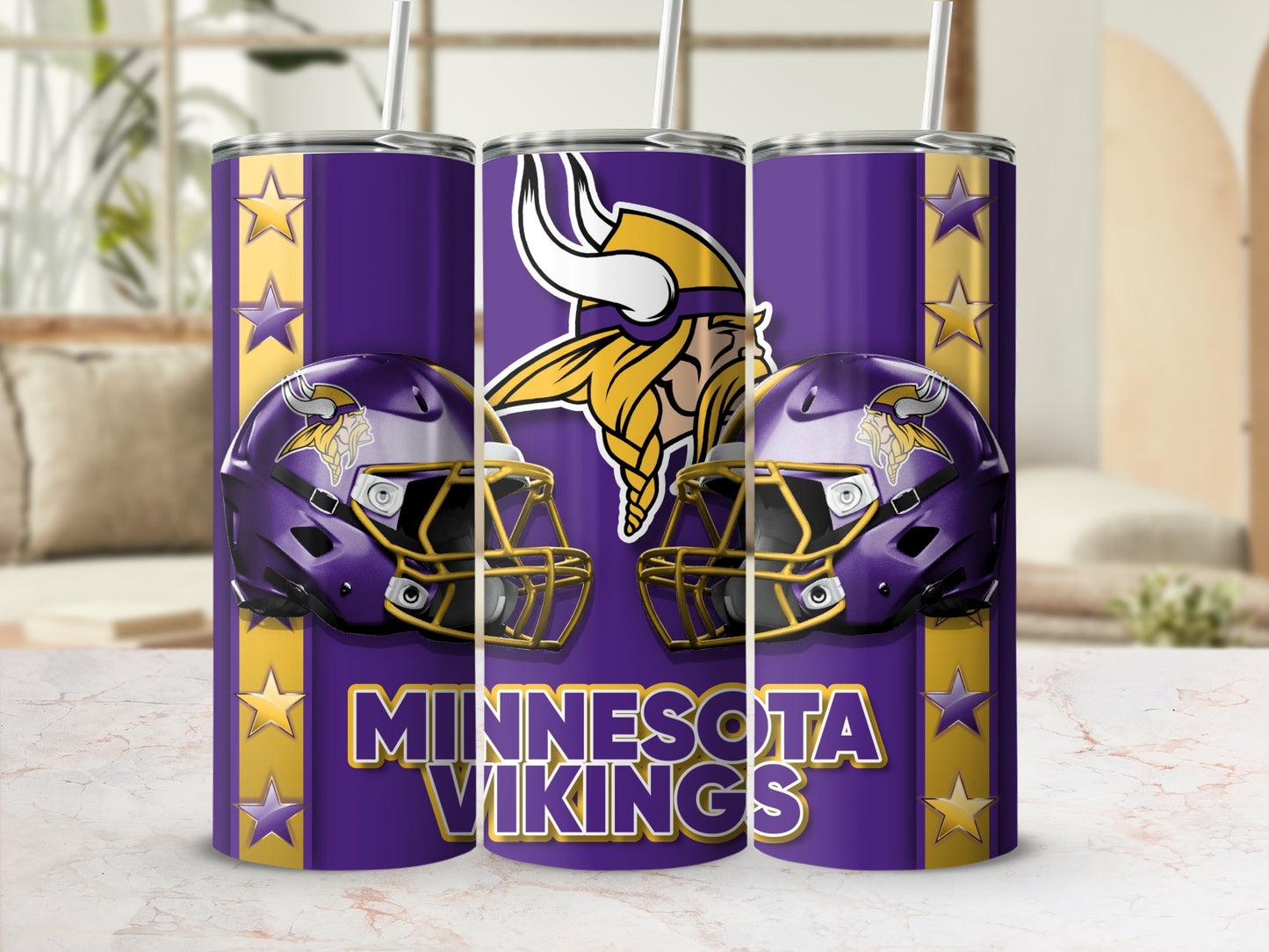 Minnesota Vikings Helmets Logo with Stars Tumblers