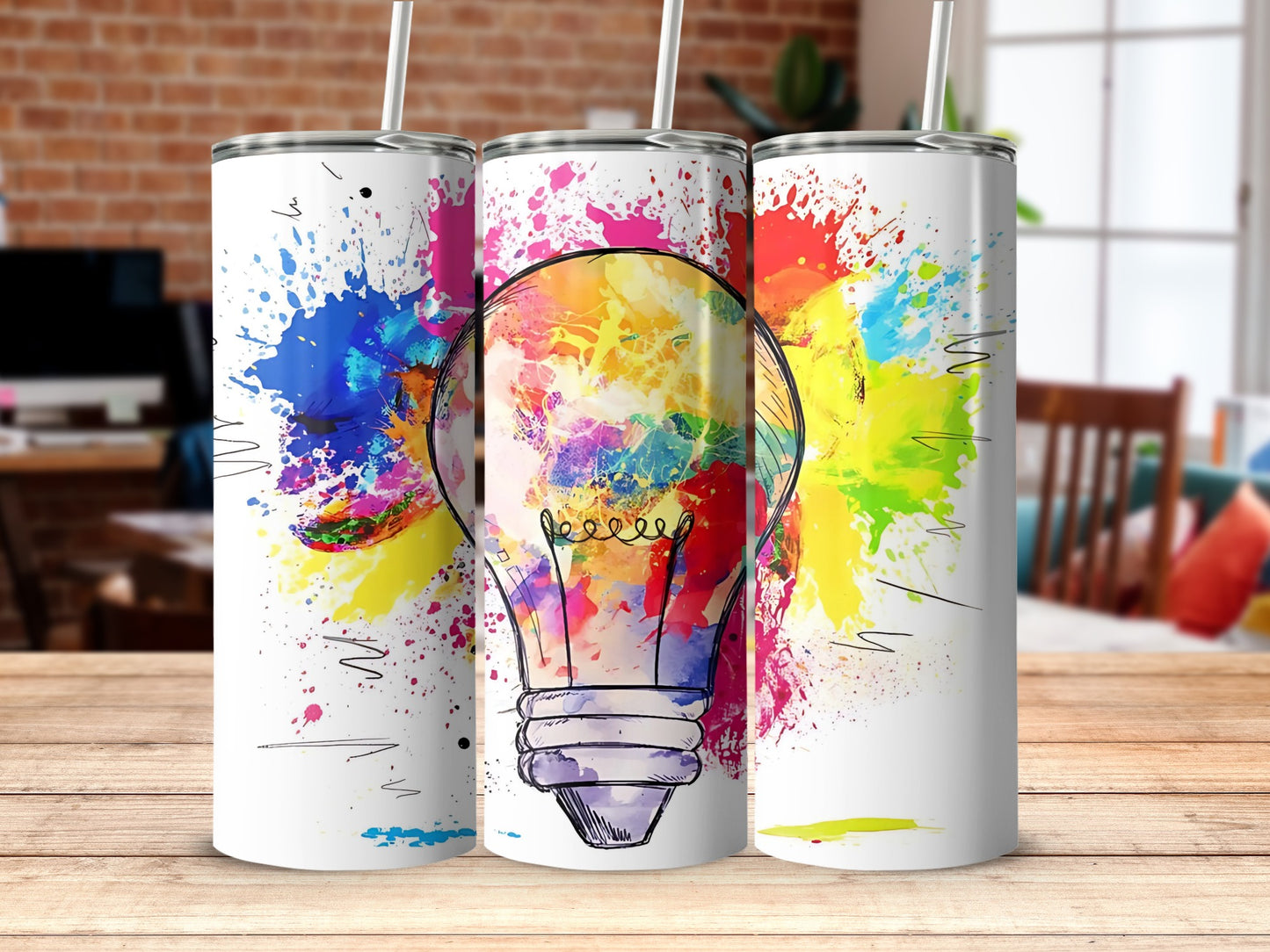 Colorful Splatter Light Bulb Design Tumbler Product