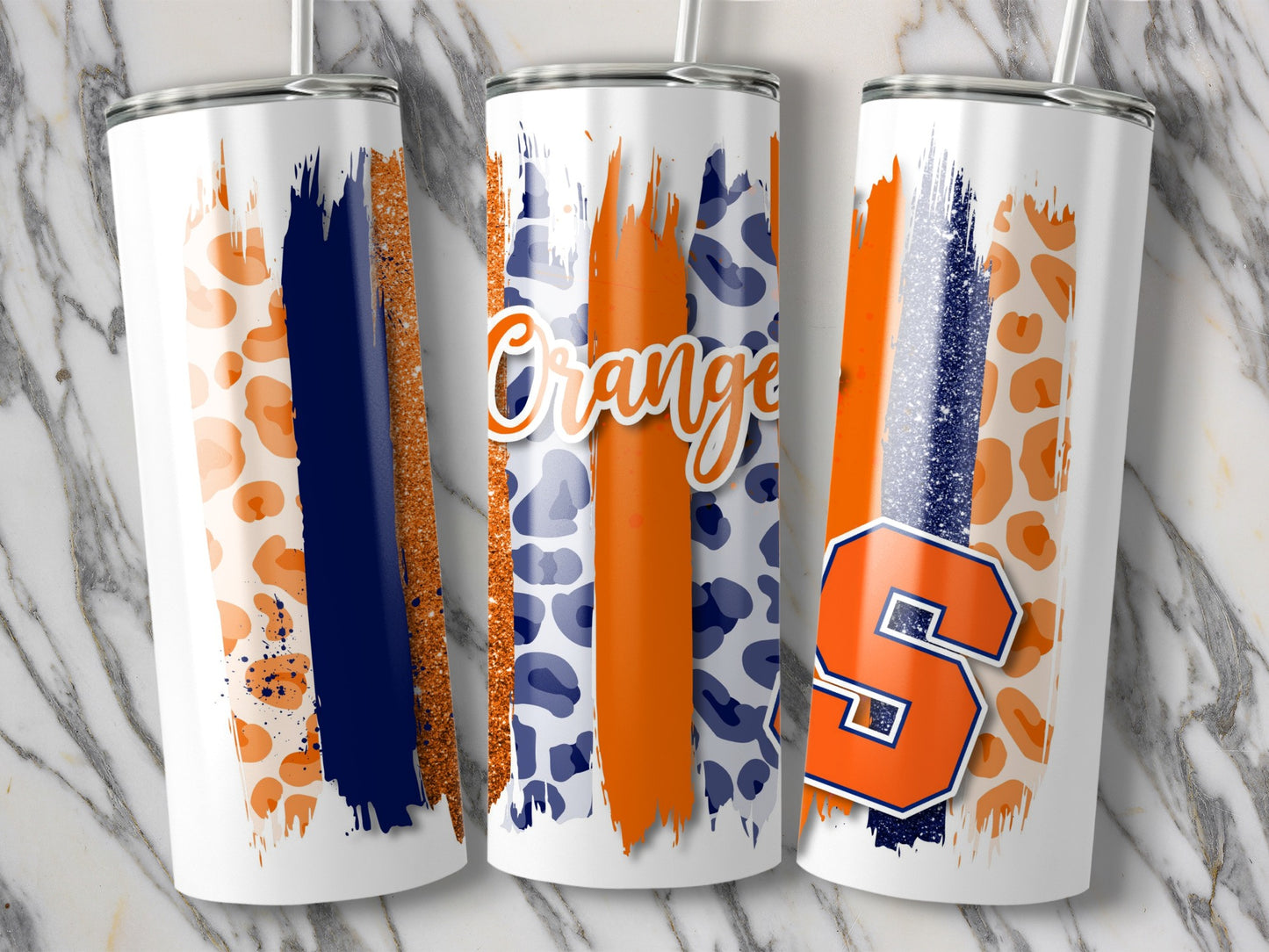Orange Word Syracuse Stripes Leopard Print Tumblers