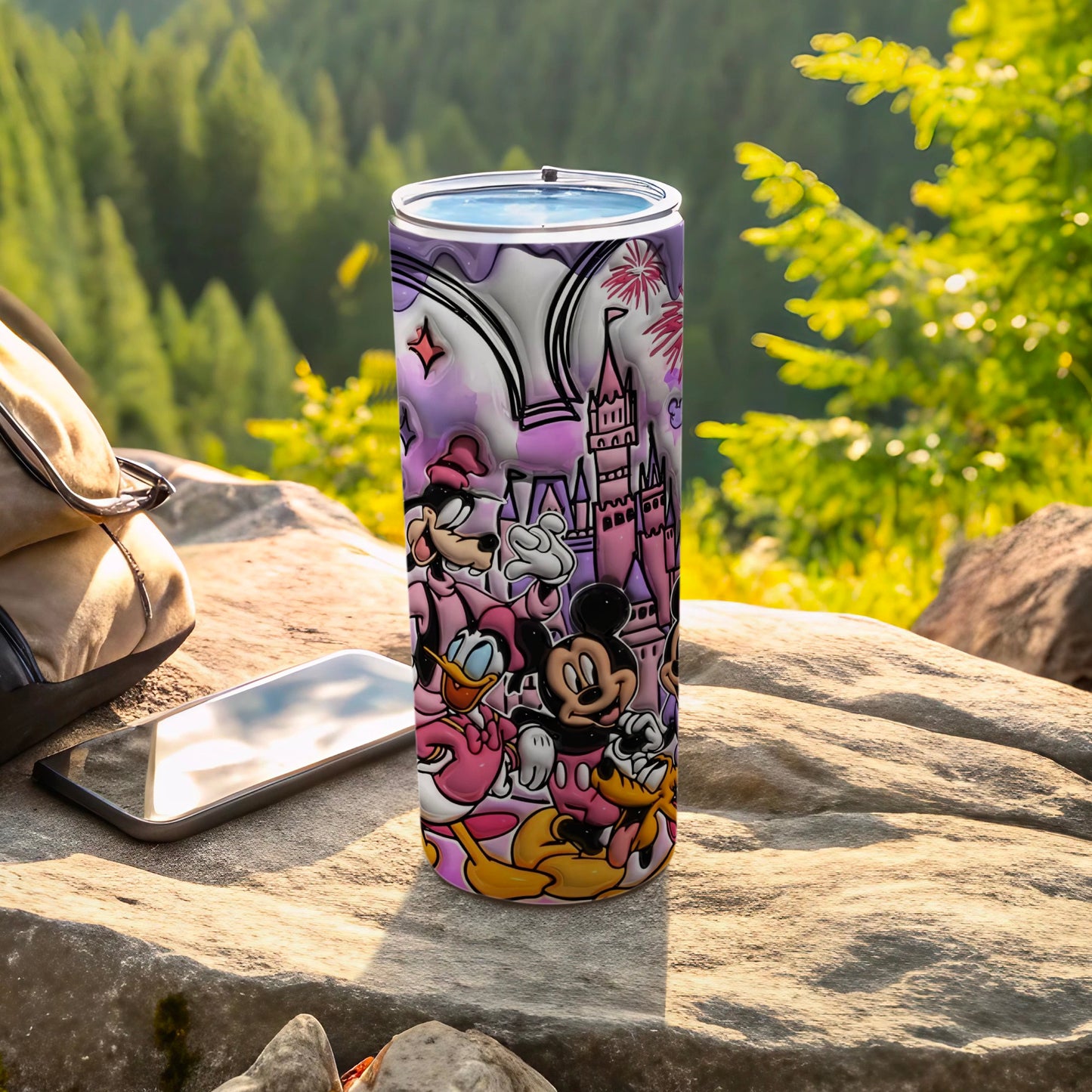 Vibrant Colorful Disney Castle Tumbler with Characters