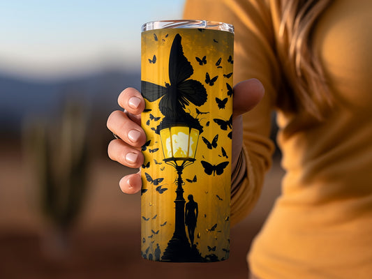 Black Butterflies on Lantern Art Tumbler Cup