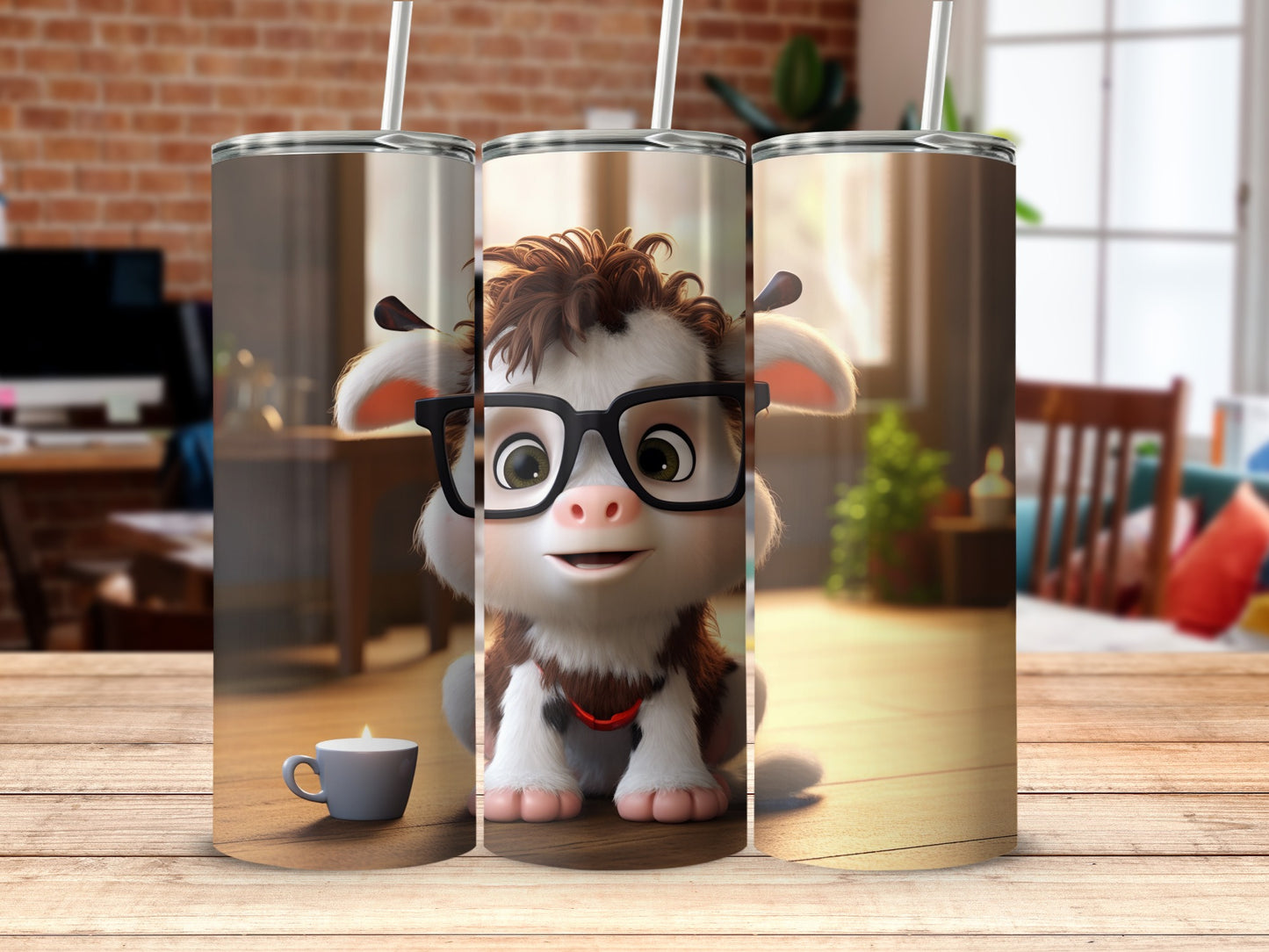 Adorable Cartoon Cow with Glasses Tumbler