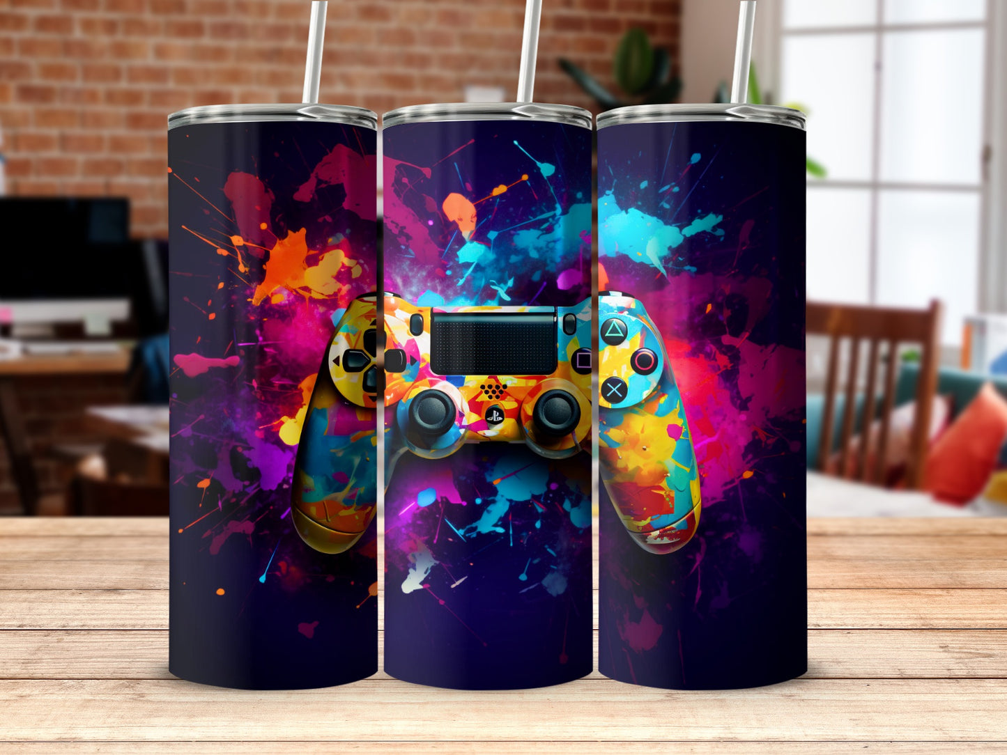 Vibrant Splatter Game Controller Tumbler