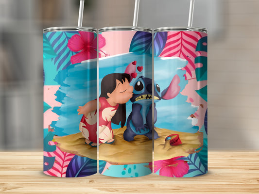 Lilo and Stitch Themed Tumbler with Straw Design