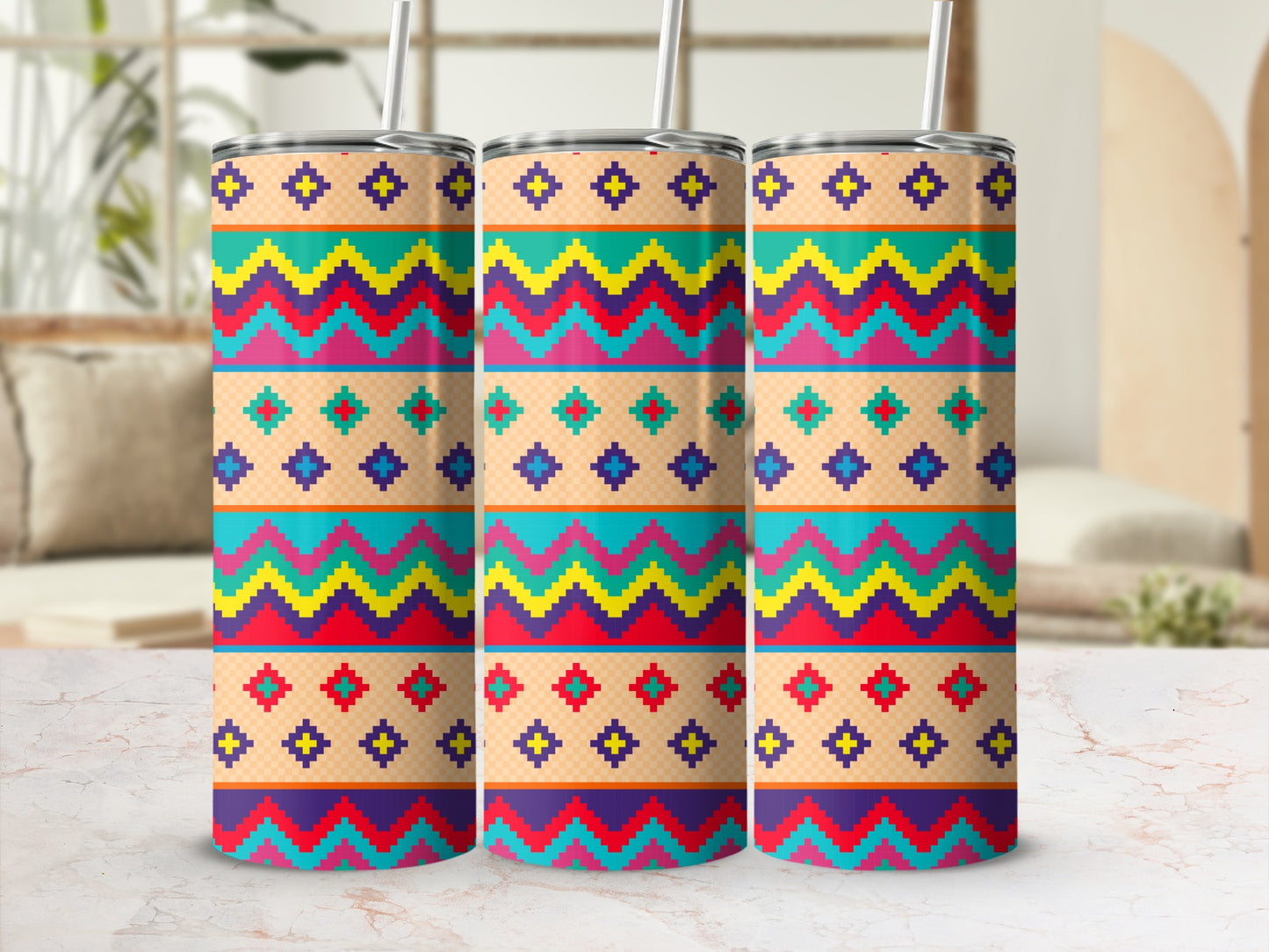Colorful Geometric Patterned Tumbler Cup