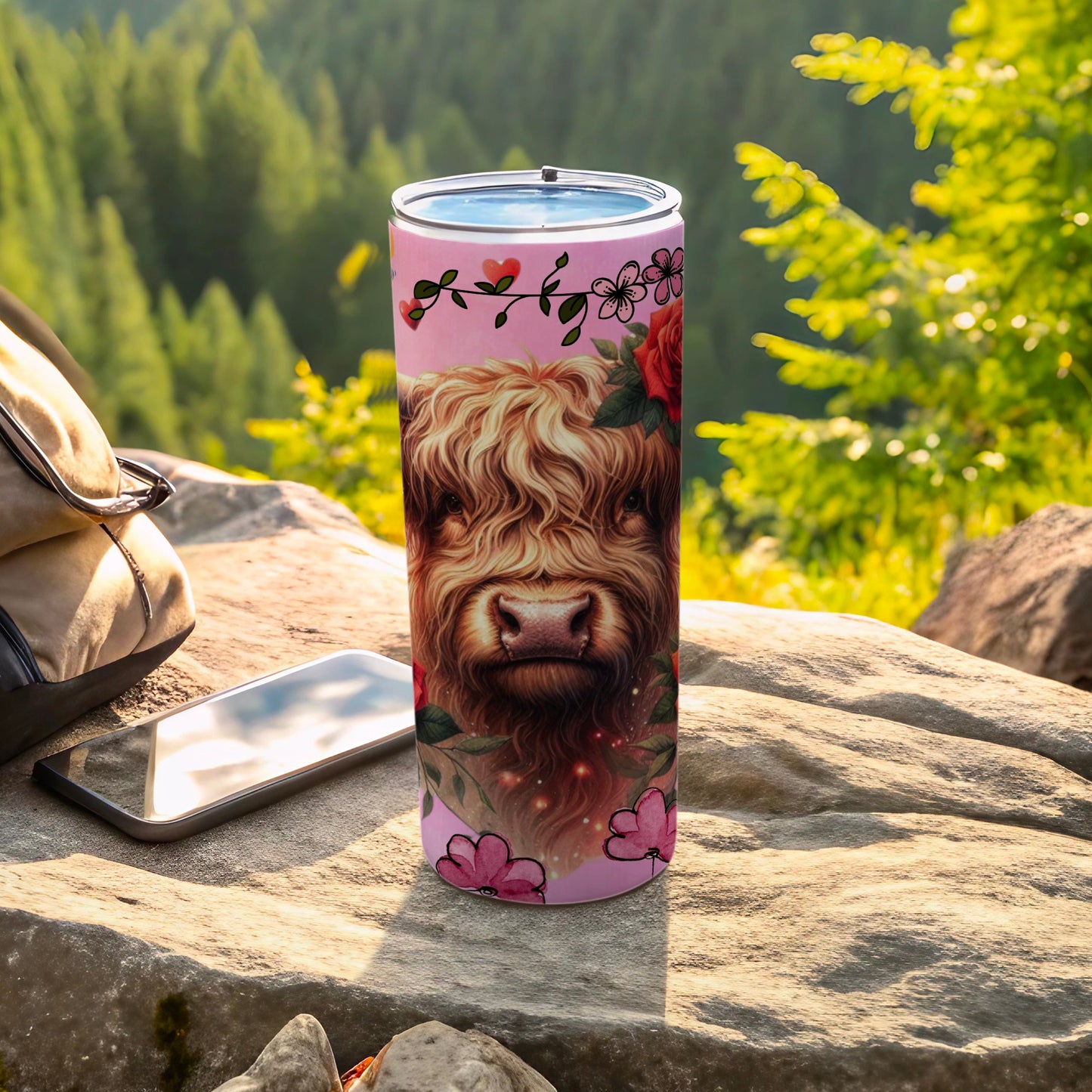 Highland Cow Floral Stainless Steel Tumbler Cup 20oz