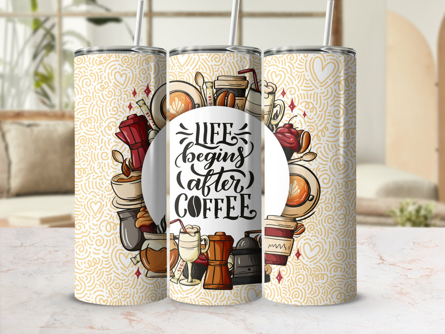 Life Begins After Coffee Motivational Beverage Tumbler