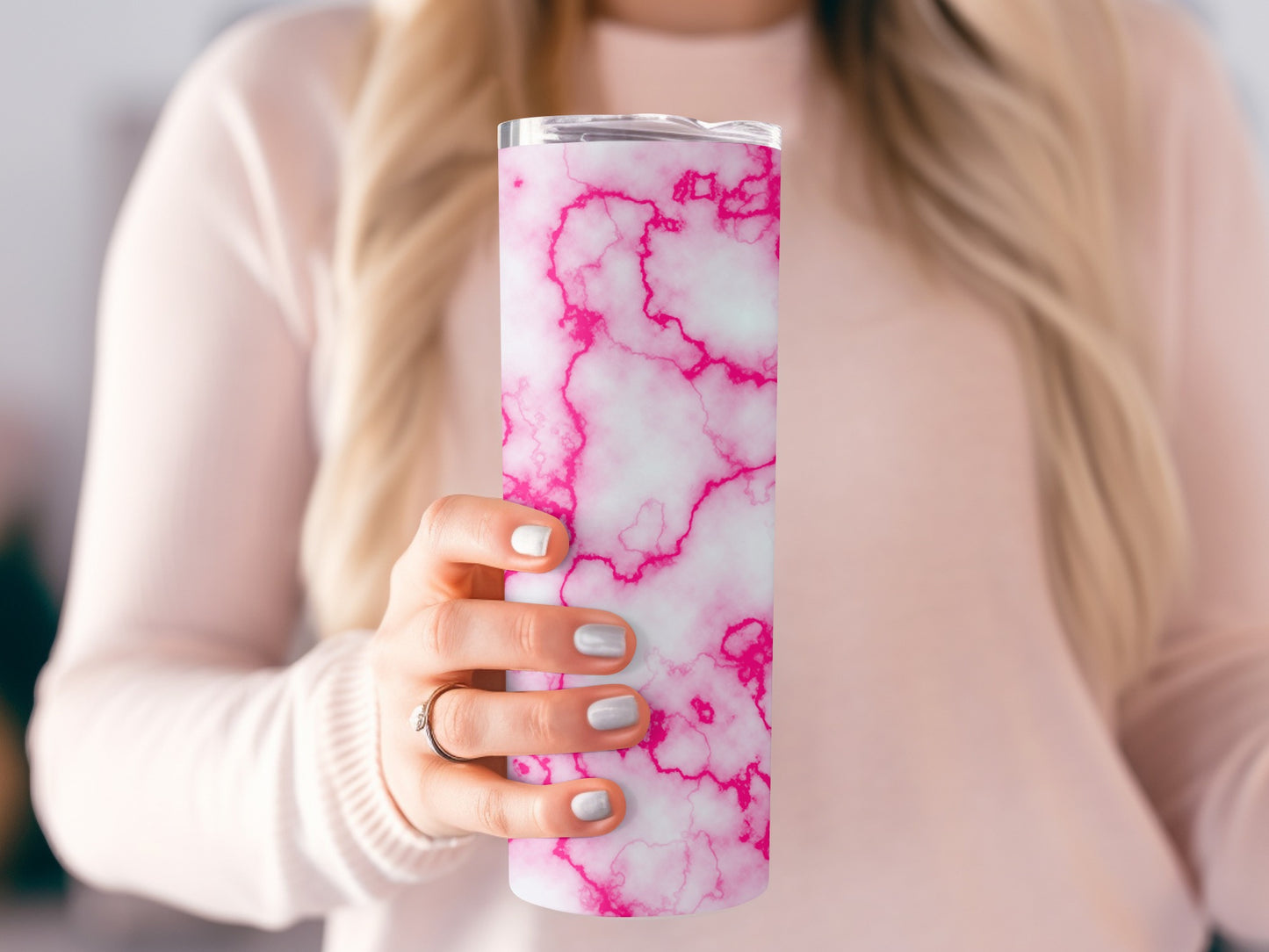Hot Pink and White Marble Abstract Design Pattern Tumblers