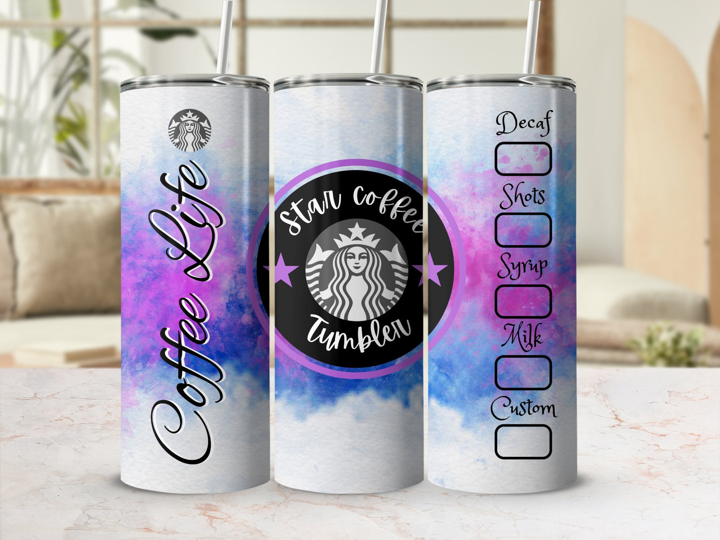 Coffee Life Star Coffee Tumbler Decaf Shots Syrup Milk Custom