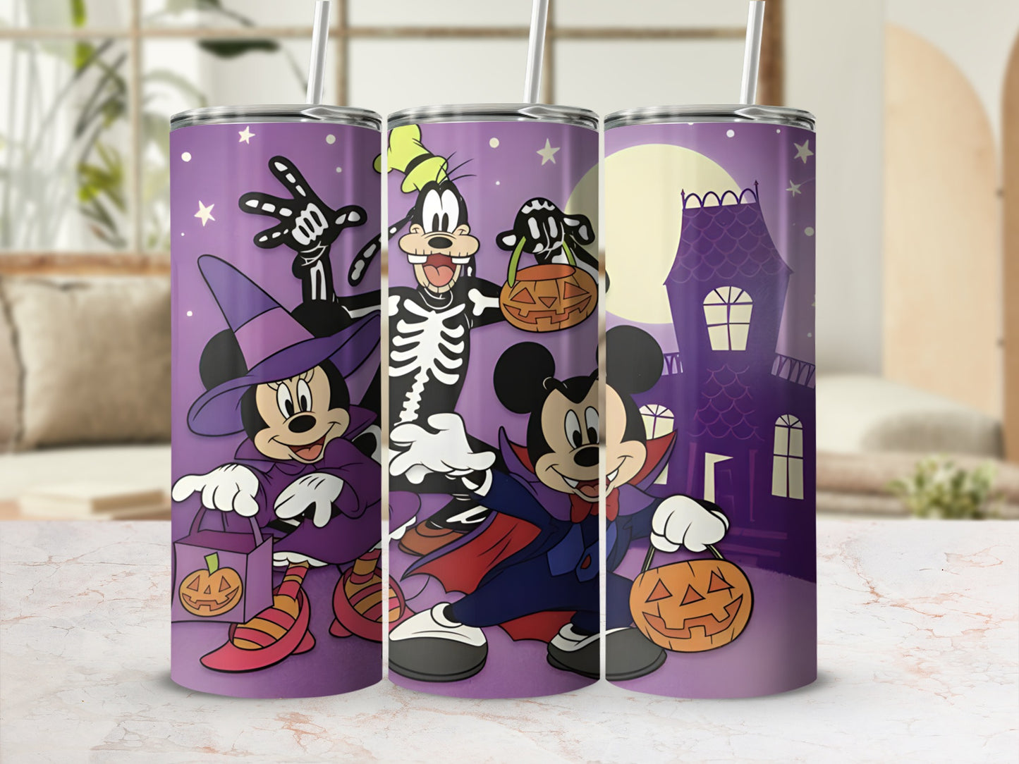 Halloween Themed Tumbler with Cute Cartoon Characters