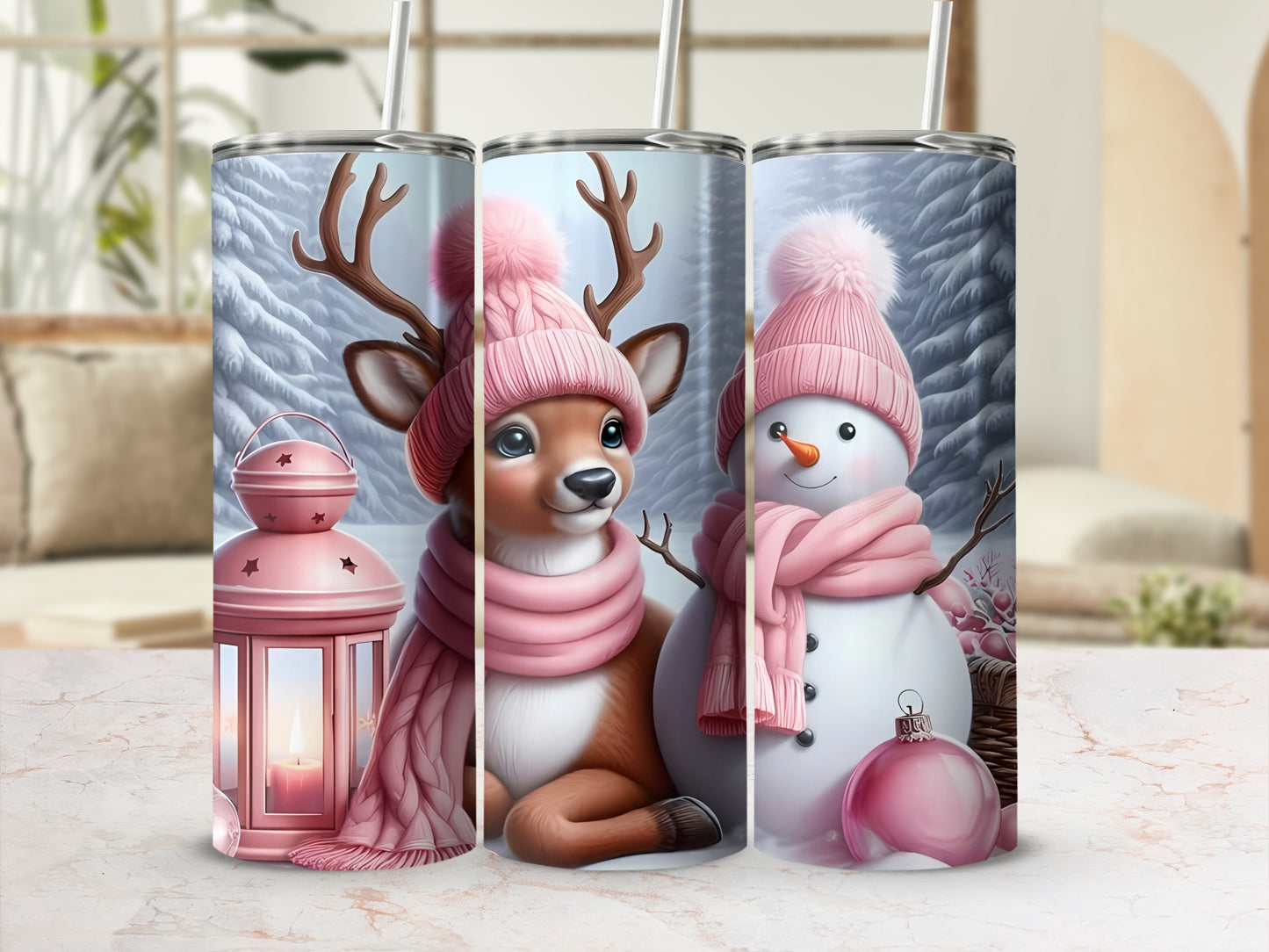 Cute Winter Deer and Snowman Tumbler Collection