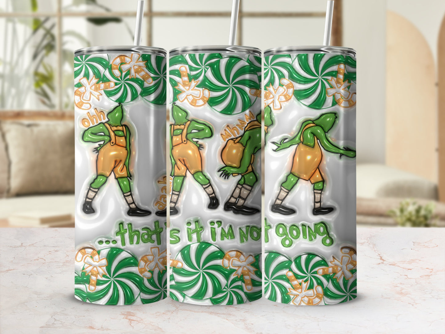 Fun Grinch-themed Green Holiday Gift Tumbler Cup