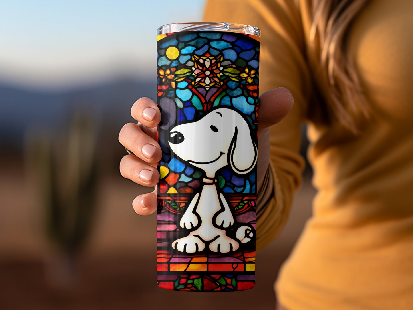 Stained Glass Art Dog Design Travel Tumbler Cup