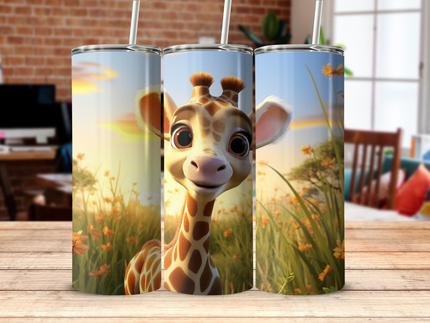Adorable Giraffe Cartoon Design Travel Tumbler