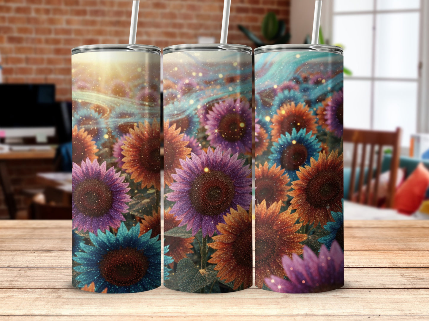 Sunflower Rainbow Glittery Tumblers Sale Promotion