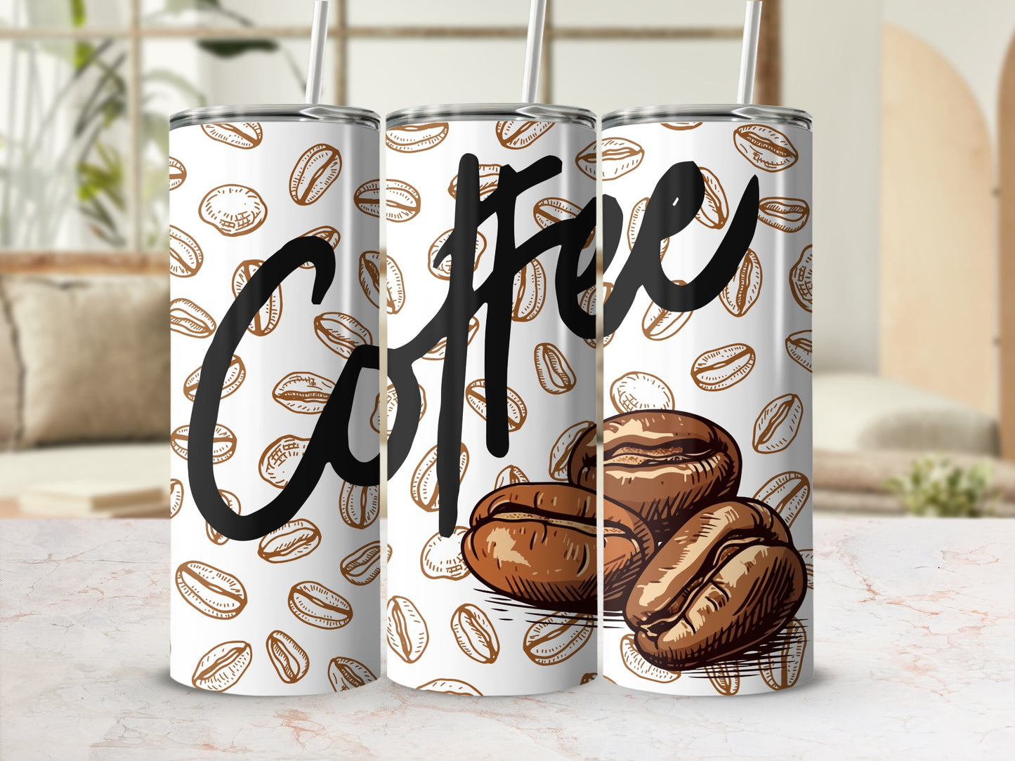Coffee Bean Design Insulated Tumbler Travel Mug