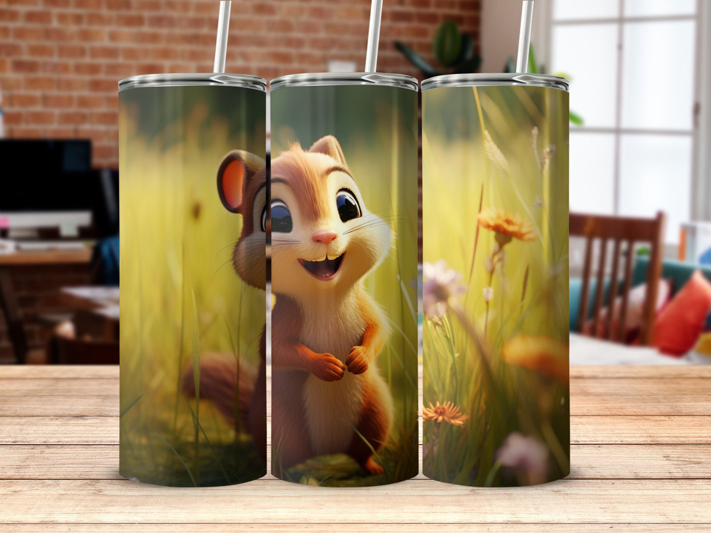 Cute Squirrel Tumbler with Nature Background Design