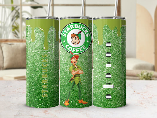 Starbucks Green Glitter Tumbler with Peter Pan Design