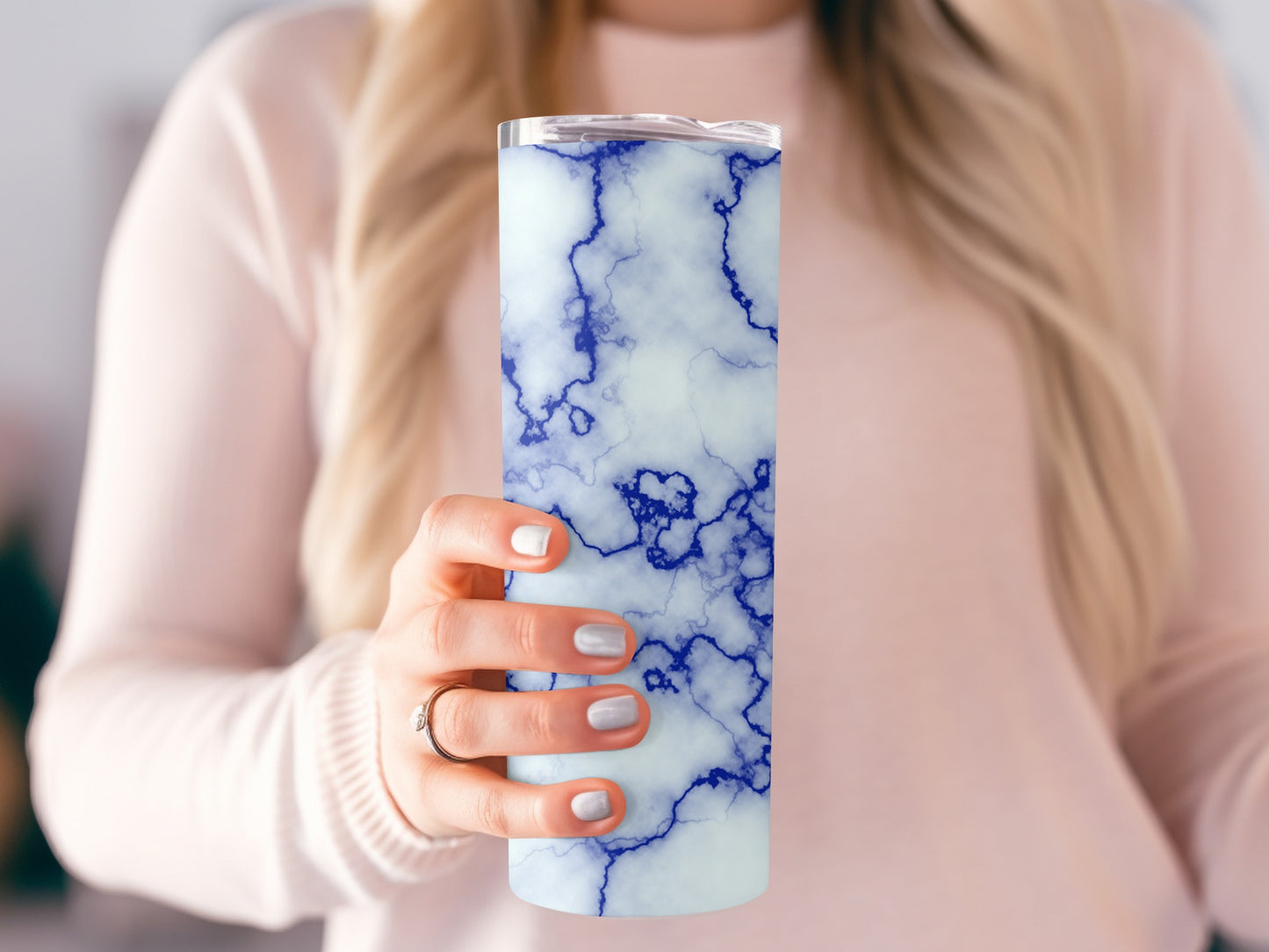 Cool Navy Blue Veins On Light Clouds Graphic Design Tumblers