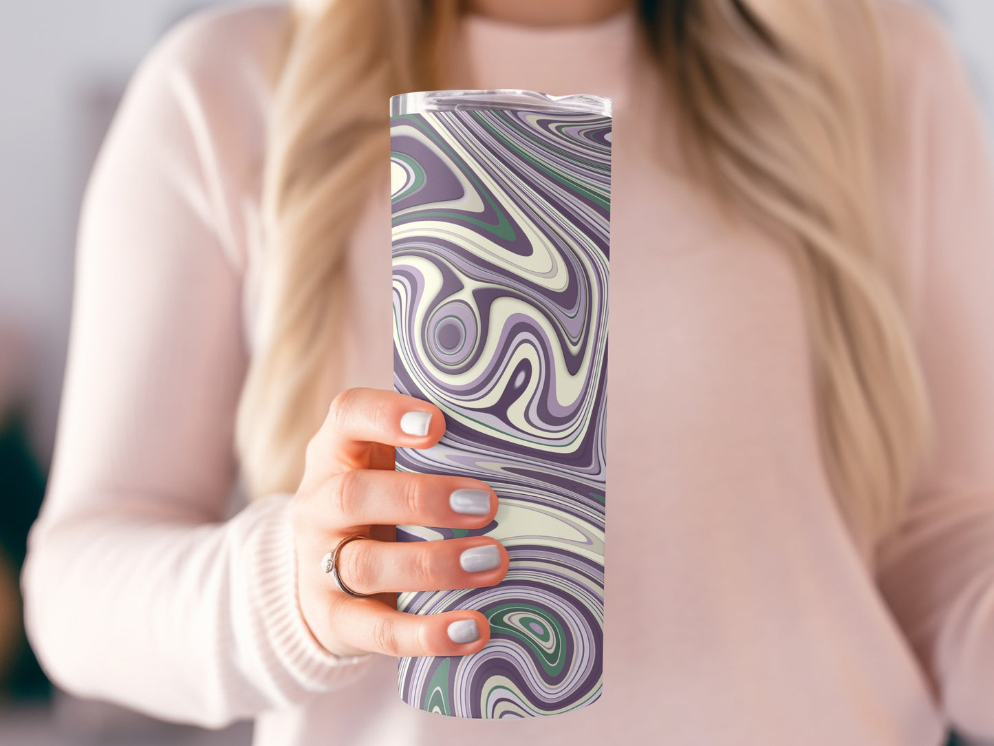 Swirling Amethyst Ivory And Green Patterned Design Tumblers