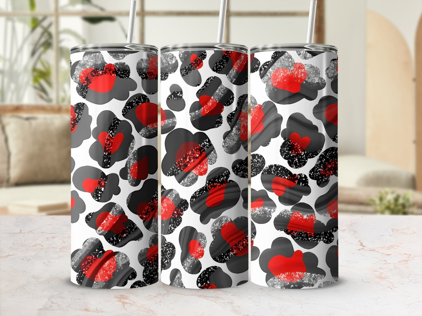 Abstract Red and Black Cloud Pattern Insulated Tumbler
