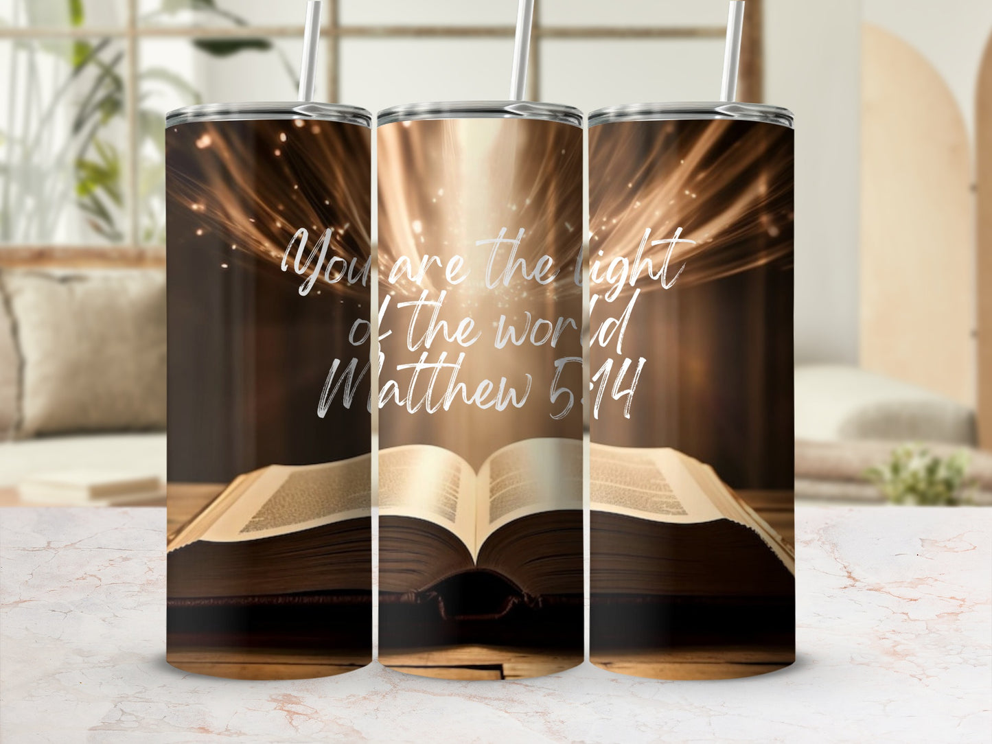 Inspirational Scripture Tumbler with Matthew 5 14