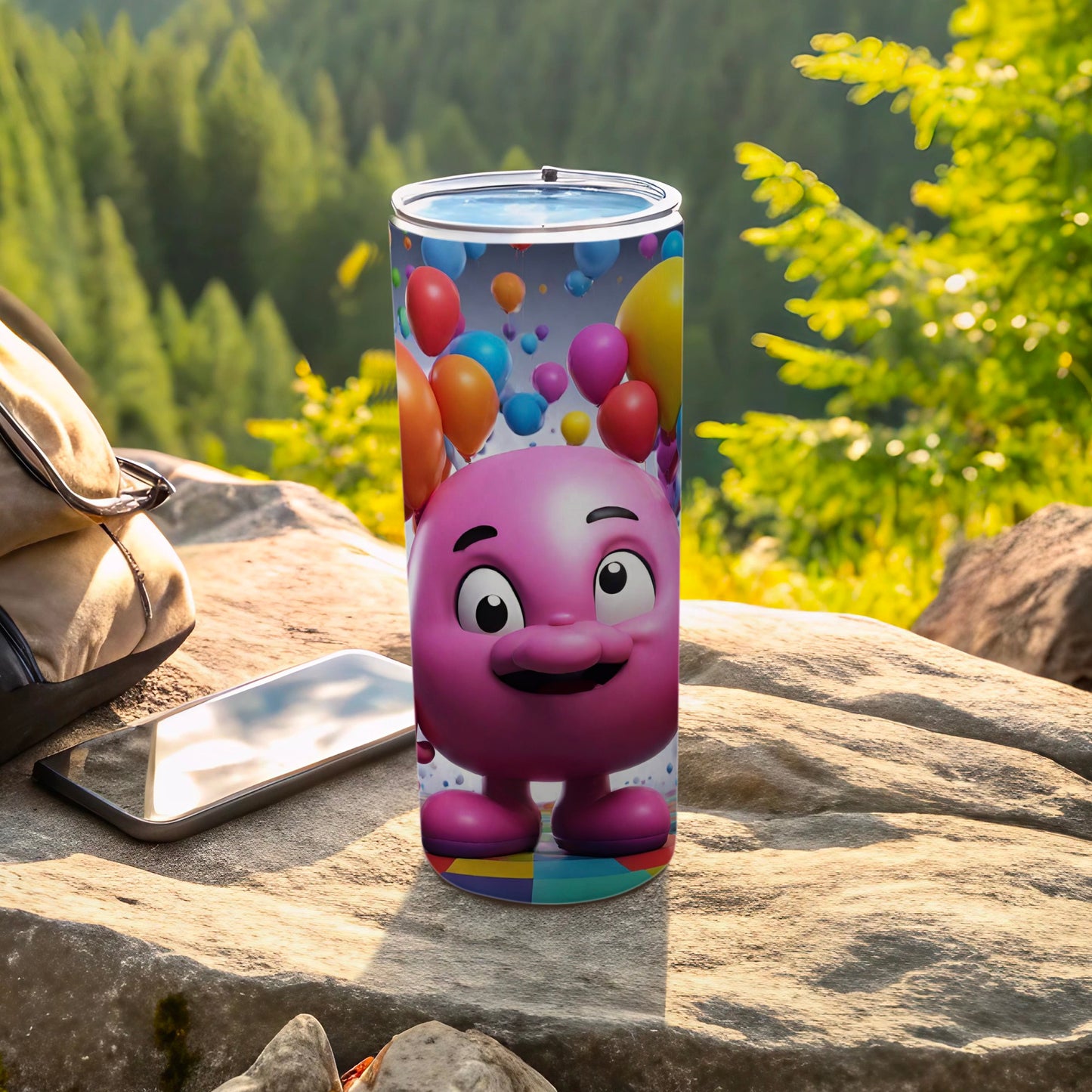 Colorful Cartoon Character with Balloons Tumbler