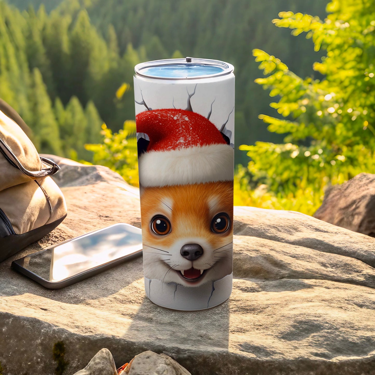 Adorable Fox Santa Hat Insulated Tumbler Cup