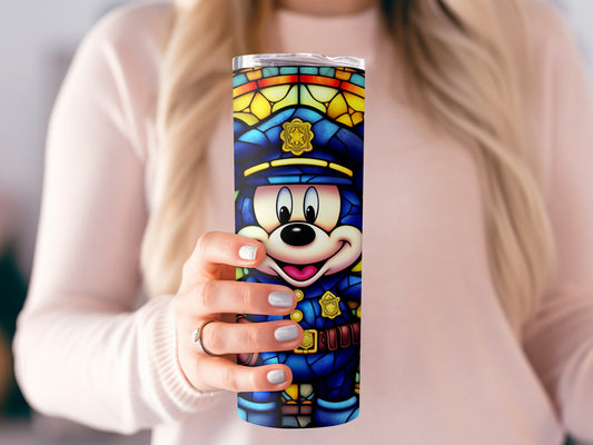 Cute Officer Character Tumbler Stained Glass Design