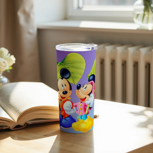 Colorful Mickey and Minnie Mouse Tumbler With Leaf Design