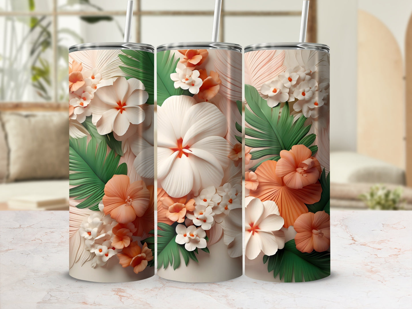 Elegant Tropical Floral Design Tumbler Cup for Sale
