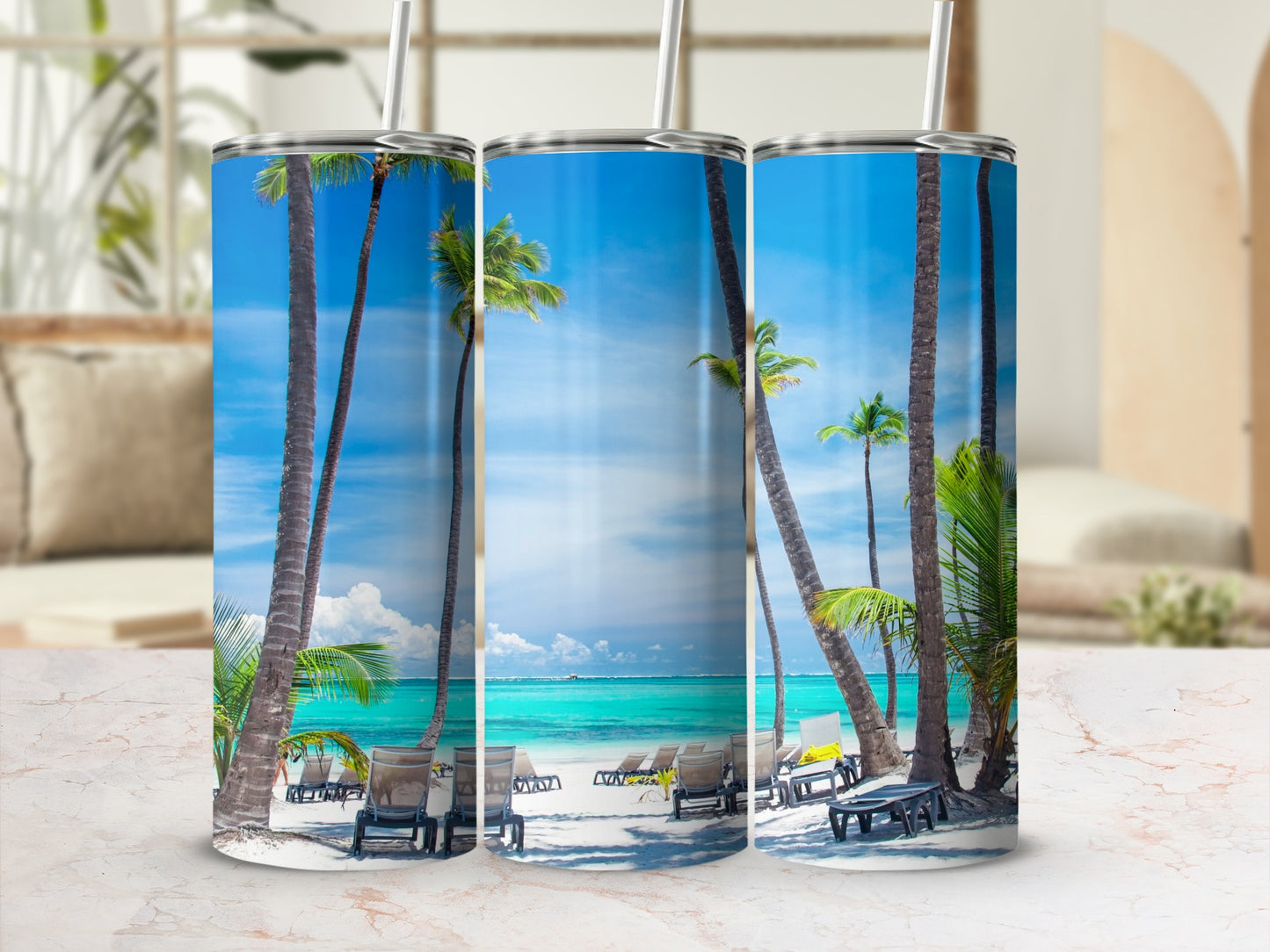 Tropical Beach Scene Tumbler Cup for a Relaxing Getaway