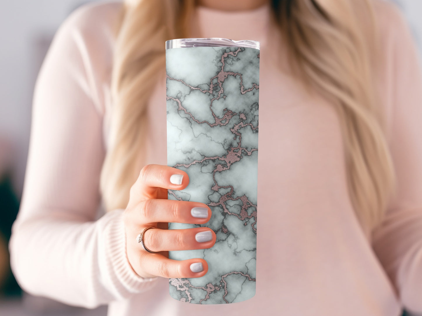 Pale Grey with Rose Gold Marble Abstract Design Tumblers