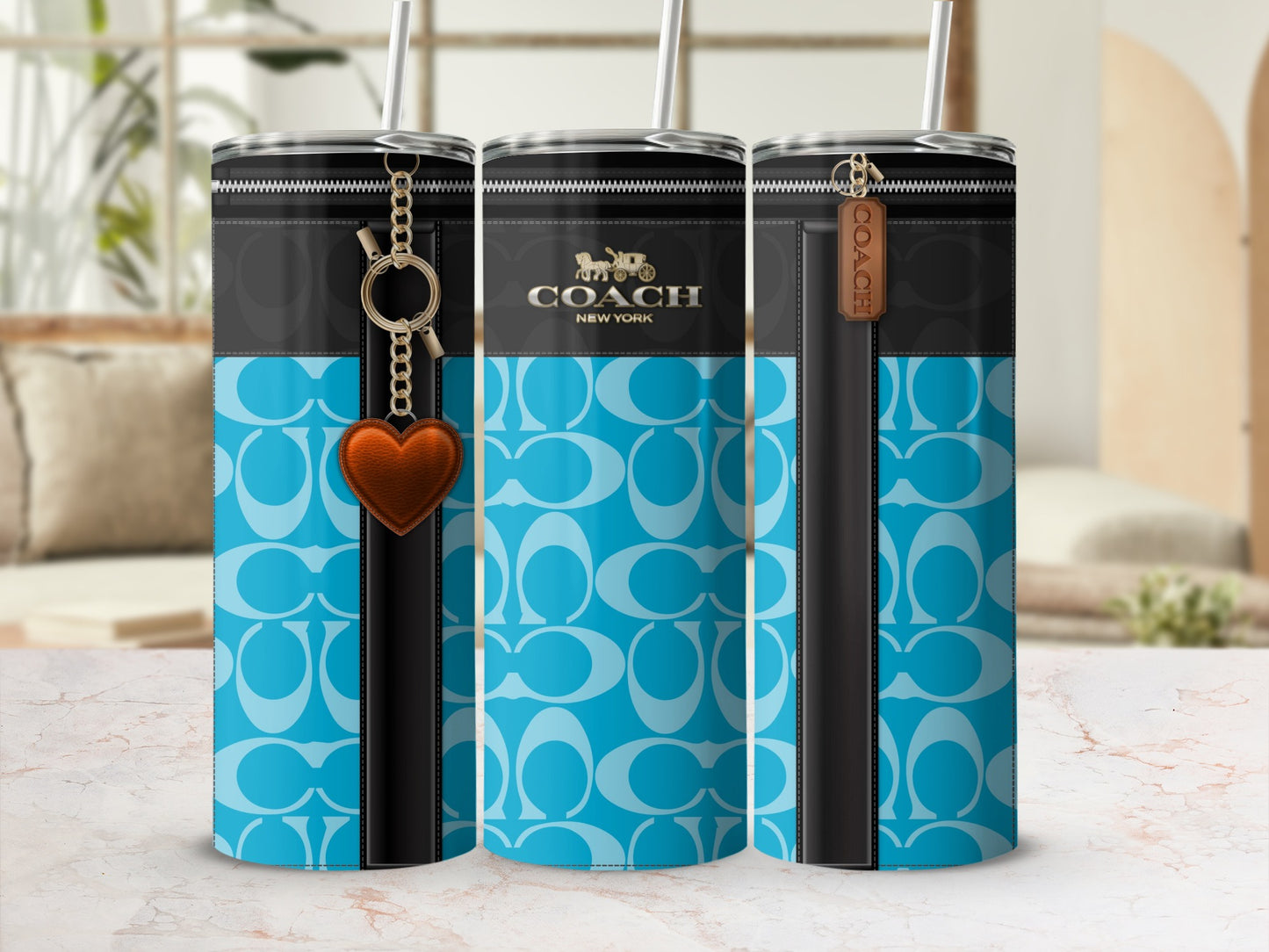 Stylish Coach New York Blue Pattern Tumblers