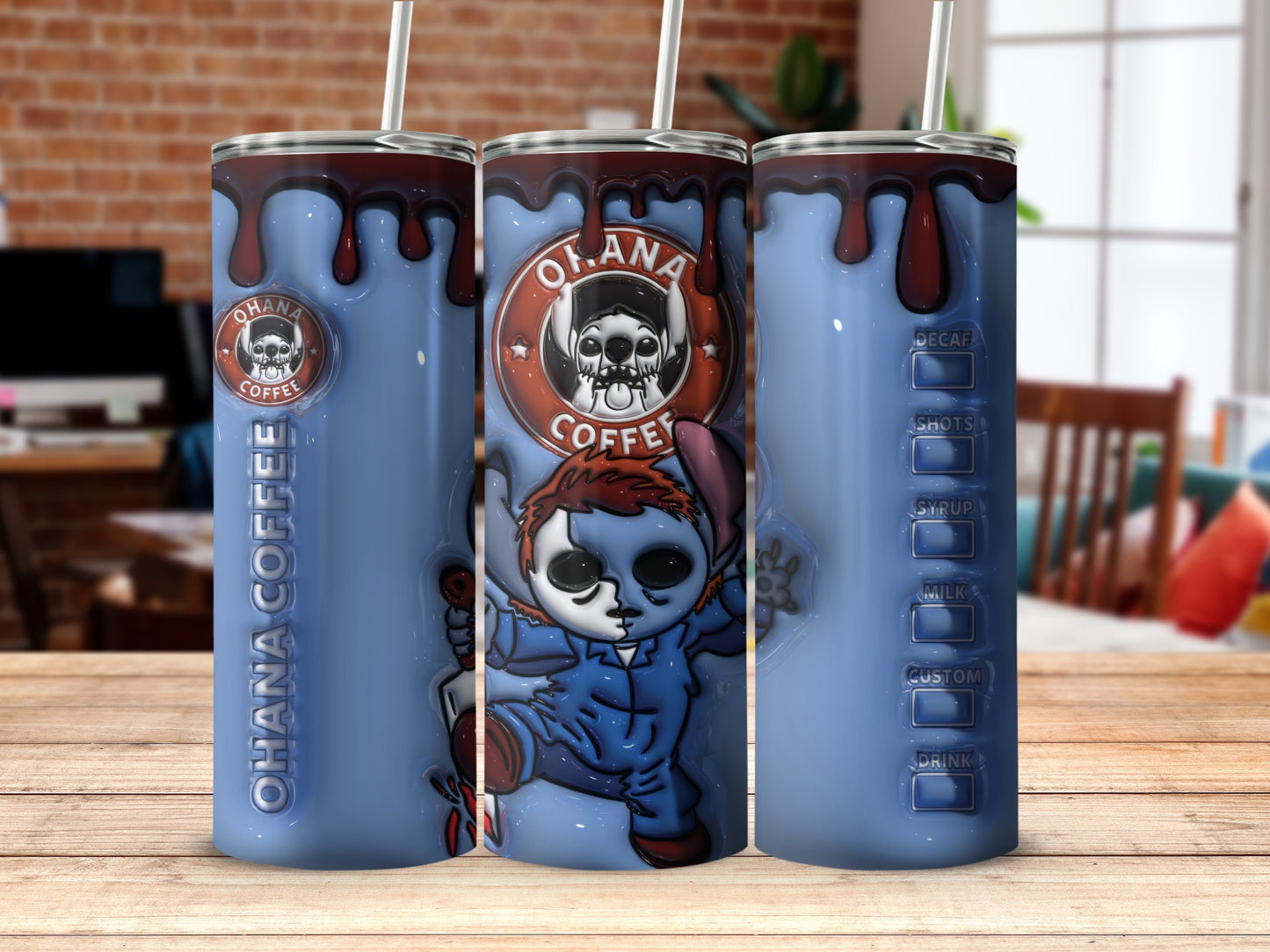 Creepy Ohana Coffee Blue Stainless Steel Tumbler
