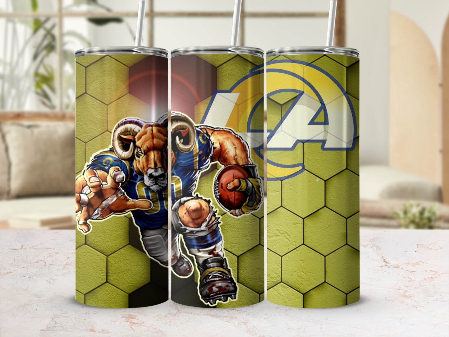 Football Team Mascot Tumbler with Hex Pattern