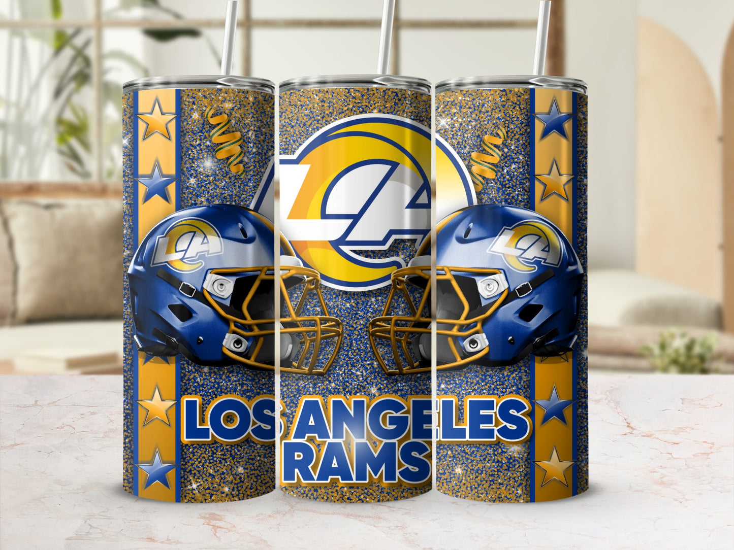 Los Angeles Rams Team Helmets Blue and Gold Design Tumblers