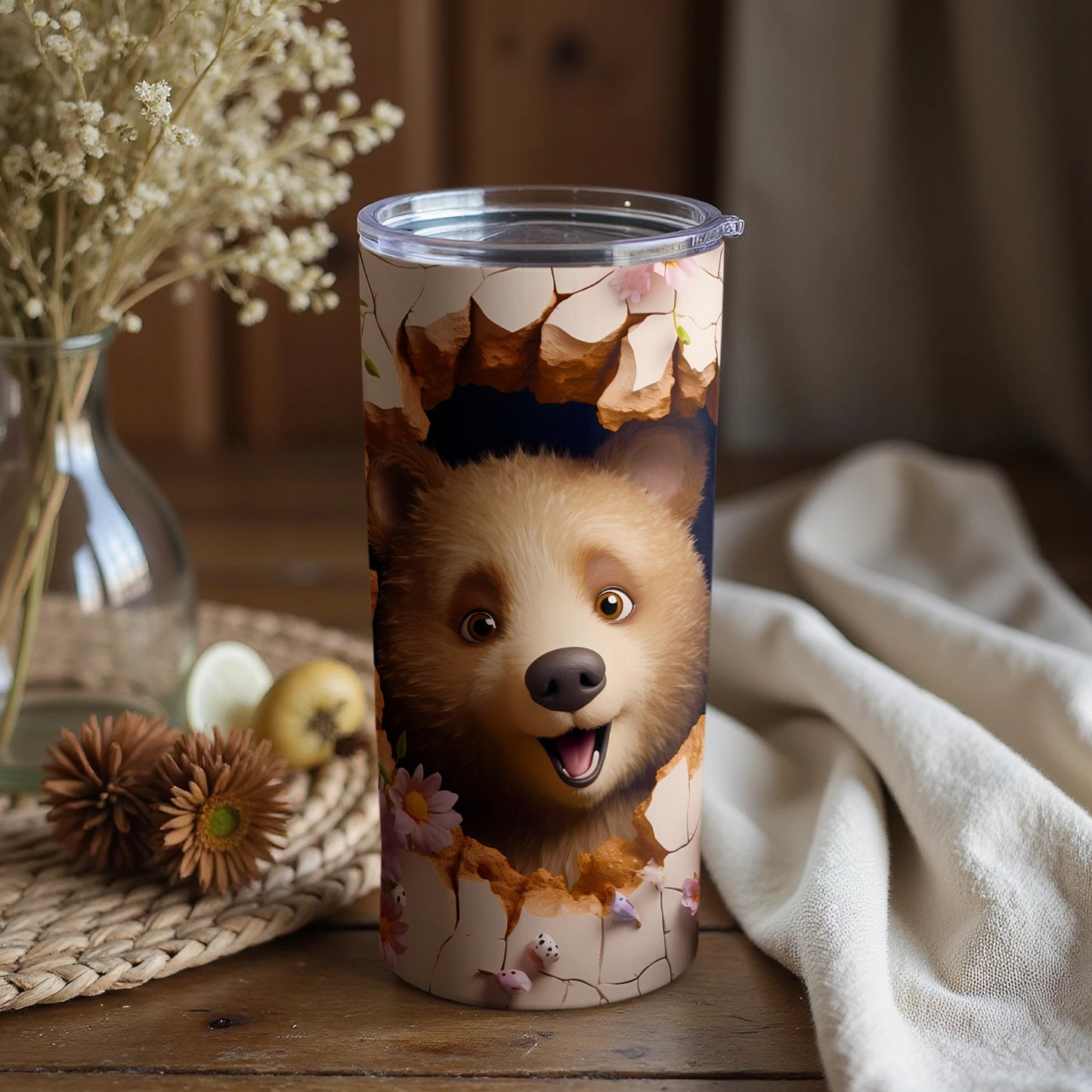 Adorable bear cracked pattern floral accent tumbler product type
Bear, Cute Bear, Adorable Animal, Cracked Design, Egg Shell Art, Floral Pattern, Pink Flowers, Tumbler, Insulated Cup, Drinkware, Beverage Gift, Unique Print, Whimsical Art, Cartoon Character, Happy Face, Nature Inspired, Easter Theme, Kids Gift, Wildlife Art, Pop Out Design