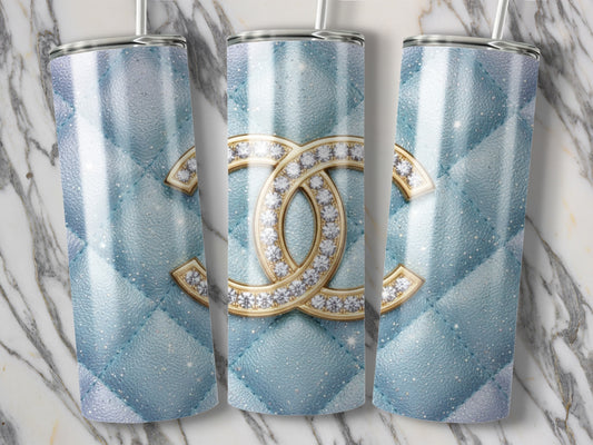 Blue Quilted Design with Gold Interlocking CC Logo Tumbler